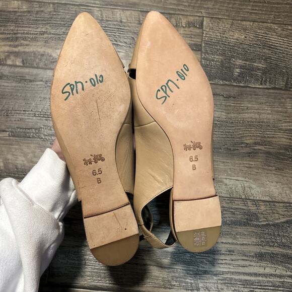 Coach Leather Rodney Pointed Toe Slingback Flats Braided Chain 6.5 Tan - Picture 4 of 6